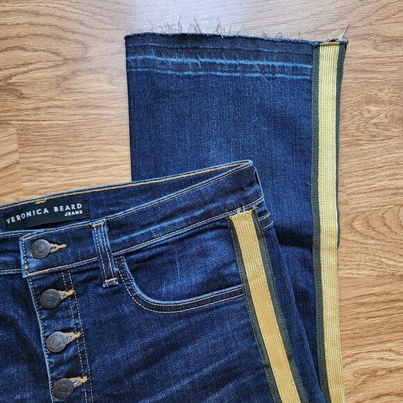 Veronica Beard Jeans Womens Size 30 Carolyn 10" Baby Boot Dark Wash Gold Stripe - Picture 3 of 11